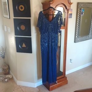 Aidan Mattox hand beaded navy blue evening gown size 8